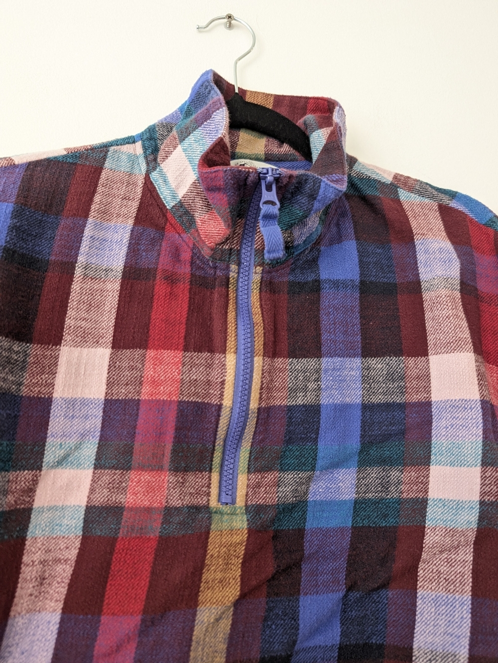 L.L. Bean Signature quarter zip flannel plaid cotton sweater size L - Picture 3 of 7